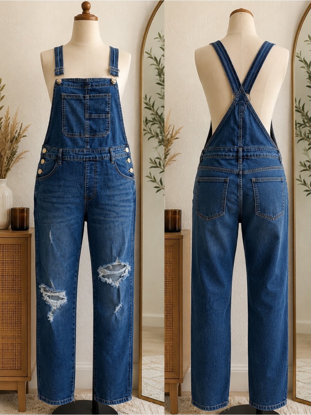 Celebrity Pink Distressed Blue Denim Overalls Jumpsuit